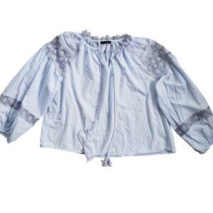 En Saison Peasant Blouse With Eyelet Detail Women's Medium Blue